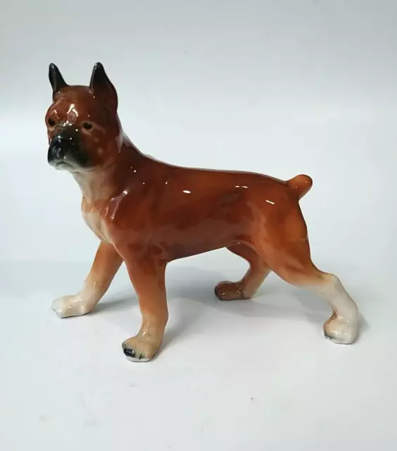 Vintage Boxer Dog Ceramic Porcelain Large Figurine Japan Brown Cream