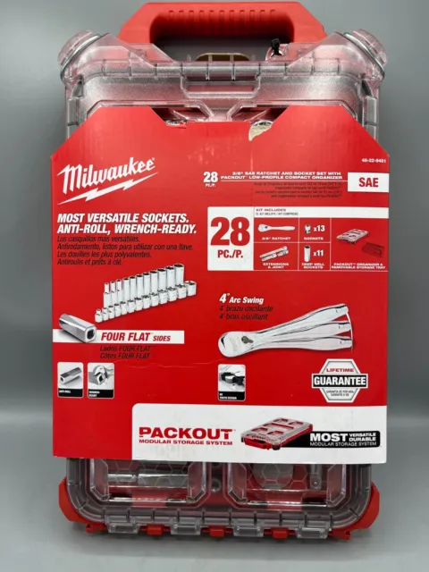 Milwaukee 48-22-9481 3/8”28pc Ratchet & Socket Set in PACKOUT New In Ripped PKG