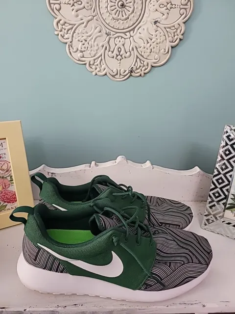 Nike Roshe Run Mens Running Shoes Size 10  Multi Greens/White Striped 655206-313