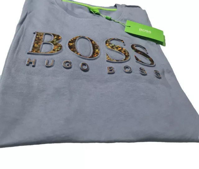 Hugo Boss STEEL BLUE T-SHIRT Chest 40" INCHES EXTRA SLIM FIT Short Sleeves (L) 3