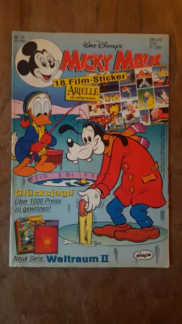 Micky Maus Comic Heft Nr. 51 1990 mit Arielle Film-Sticker + Sammelkarten