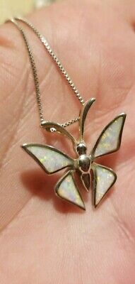Beautiful Zuni Sterling Opal Butterfly 18" Necklace