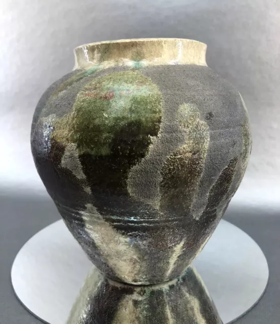 Herbert Cohen Signed 7” Raku Art Pottery Vase Bowl Green Hand Made Studio