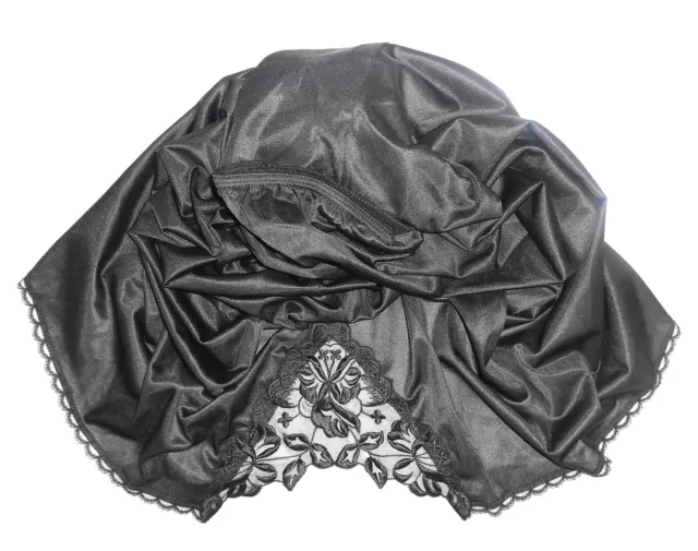 💖 INNER IMAGE Vintage Silky Nylon Black Half Slip Skirt Nightie Lace Trim 18/20 3