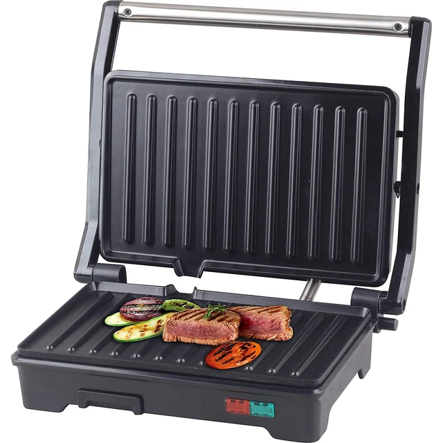 Panini Press Grill And Sandwich Maker 180 Degree Open Ceramic Plates Stainless