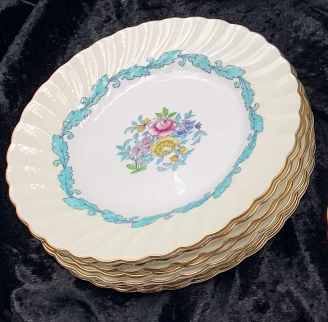 7 Minton Ardmore Pattern Turquoise & Ivory Bone China 6" Bread Plates