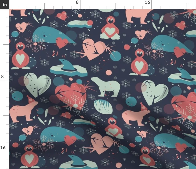 Valentines Day Snowflakes Dolphin Hearts Snow Spoonflower Fabric by the Yard