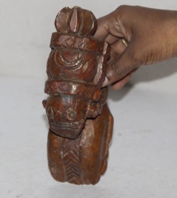 1900's Old Wooden Handcrafted Engraved Unique Wall Hanging Horse Face Figurine