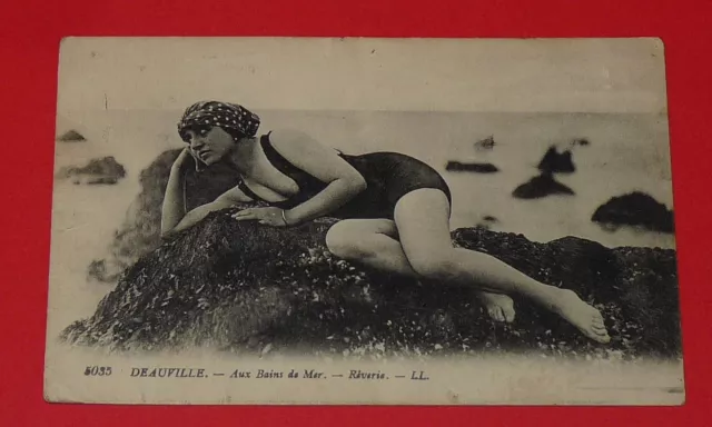 Cpa Carte Postale 1910 France Calvados 14 Deauville Normandie Baigneuse A La Mer