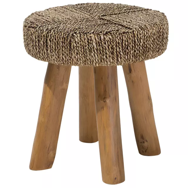 Table Basse d'Appoint ou Petit Tabouret Rond en Bois de Teck avec Plateau Revêt