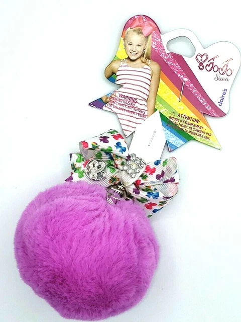 Jojo Siwa Pom Pom Keychain Clip Furball w/Multicolor Bow Purple Fuzzy Ball NWT