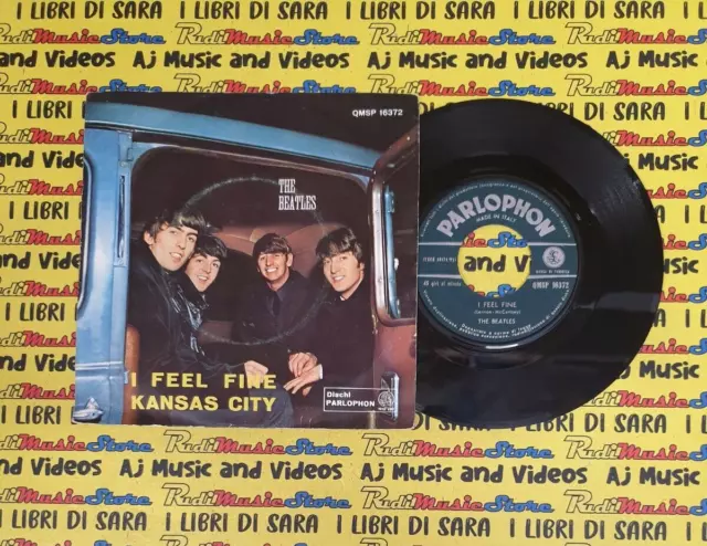 LP 45 7"THE BEATLES I feel fine Kansas city 1964 italy PARLOPHON QMSP16372 green