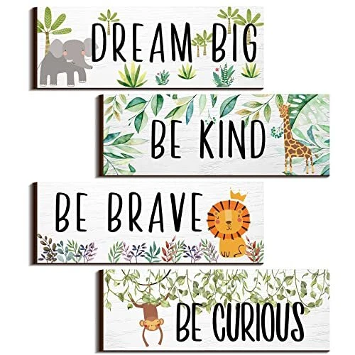 4 Pieces Woodland Nursery Decor Baby Safari Lively Animals White Background