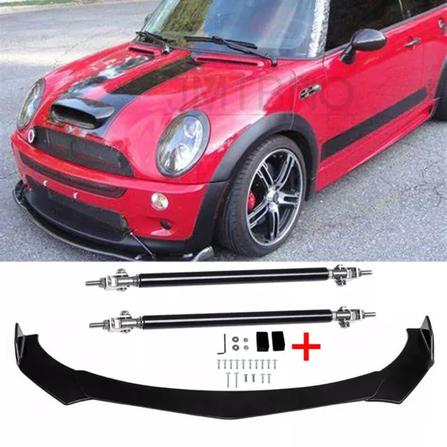 For MINI COOPER S R53 R56 F56 F60 Front Bumper Lip Splitter Spoiler + Strut Rods