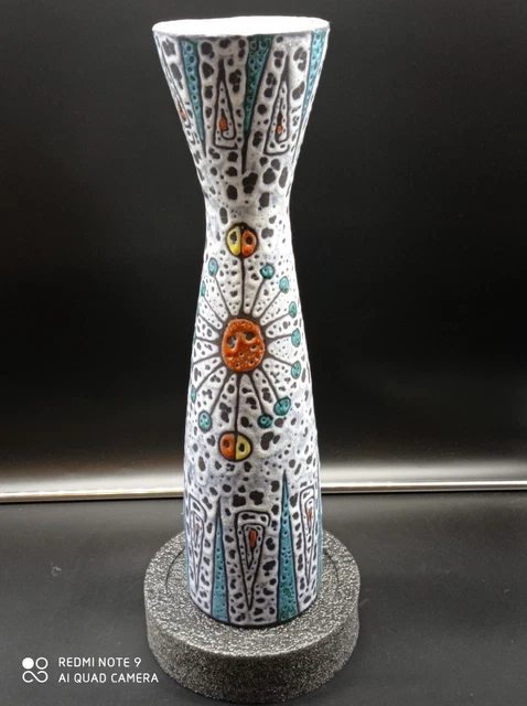 Ancien grand  Vase diabolo céramique , vintage signé " LES BAUX ", Vallauris  ?