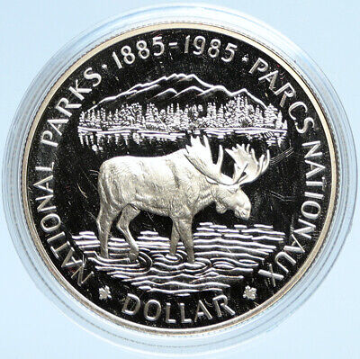 1985 CANADA UK Queen Elizabeth II National Parks MOOSE Proof SILVER Coin i98205