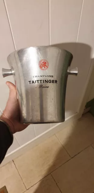 Seau A Champagne Taittinger Vintage En Inox Interieur Rouge Deco Bon Etat