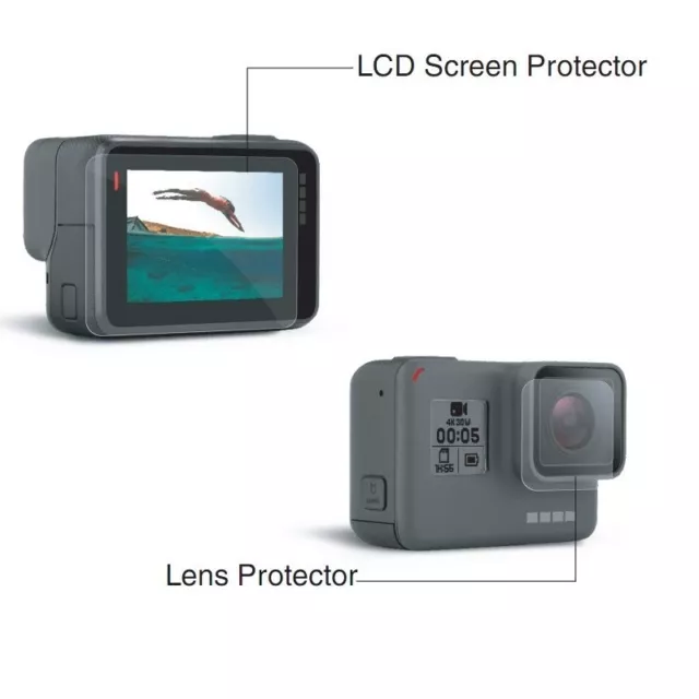 2 in1 LCD Affichage Écran Protection + Lentille pour GOPRO Hero 7 6 5 Noir