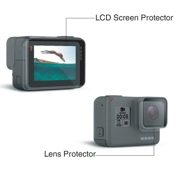 2 in1 LCD Affichage Écran Protection + Lentille pour GOPRO Hero 7 6 5 Noir