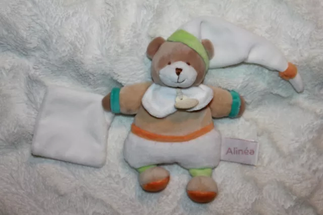 Doudou Et Compagnie Alinea Timoe Ours  Mouchoir Blanc Beige Orange Bleu Com Neuf