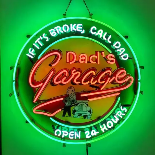 If It's Broken, Call Dad's Garage Open 24 Hours Neon Sign 24x24 Garage Decor