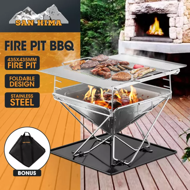 San Hima Portable Fire Pit Large Folding Stainless Steel BBQ Grill Outdoor