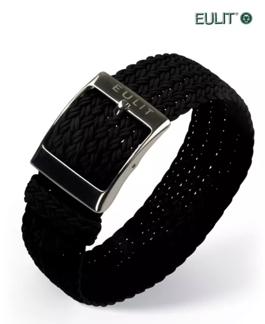 Eulit Perlon Durchzugs-Uhrenarmband Modell Palma schwarz 18 mm