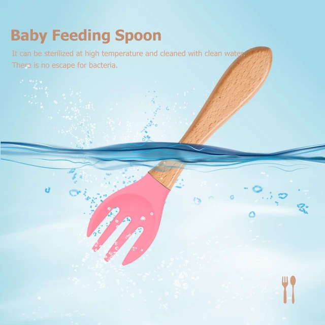 Baby Wooden Silicone Feeding Spoon Toddlers BPA-free Tableware (14)