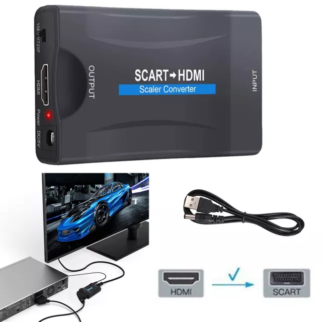 Scart zu auf HDMI Konverter Wandler AV Scaler Converter HD 1080P TV +USB Adapter