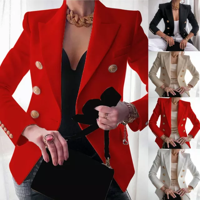 Womens Double Breasted Button Front Military Style Blazer Ladies Formal Jacket