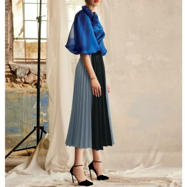 Occident Womens High Waist Pleated A-line Skirts Chiffon Designer Summer Party B 3