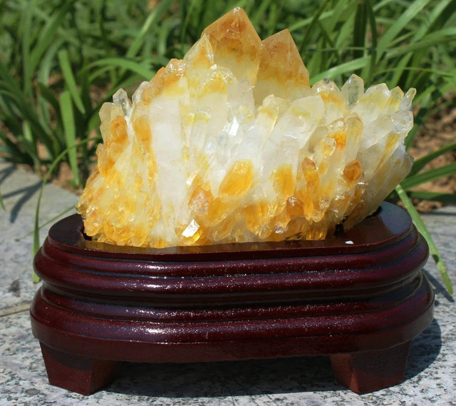 895g New Find Yellow Phantom Quartz Crystal Cluster Mineral Specimen/Base