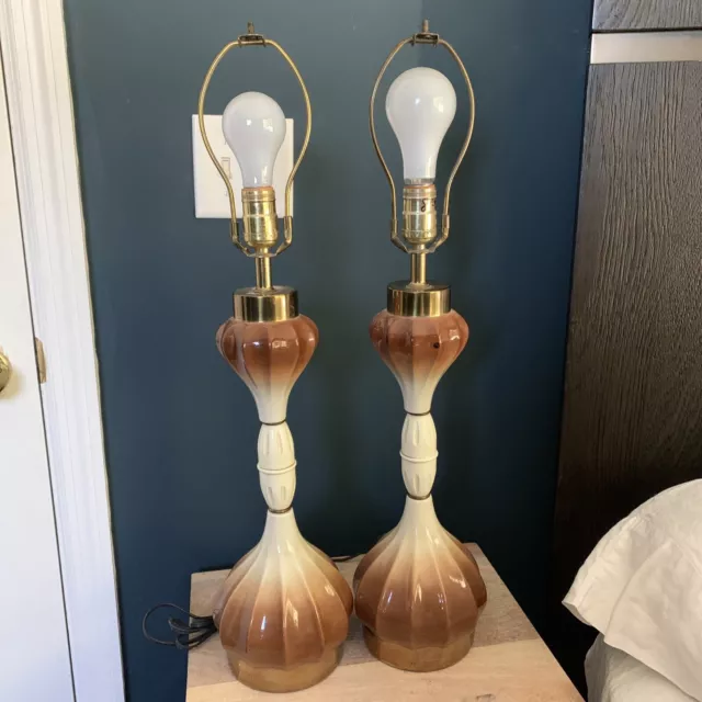 (2) VTG 1950's MCM Ceramic Table Lamp w/Rare GE Rotary Center Switch & Gold Gilt