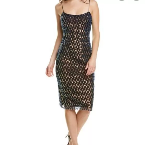 NWT BADGLEY MISCHKA Geometric allover Sequin dress evening sz 0 $67.49 ...