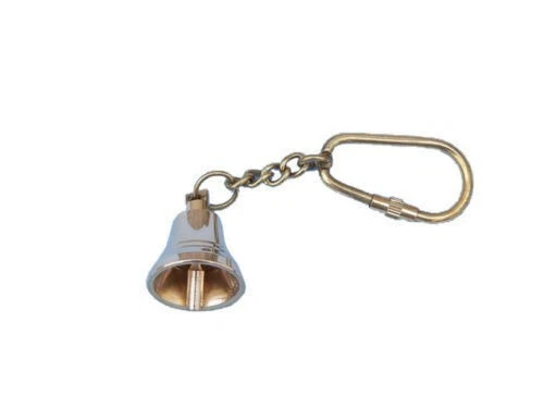 Solid Brass Keychain Nautical Brass Bell Key Chain 4" - key ring Replica Vintage
