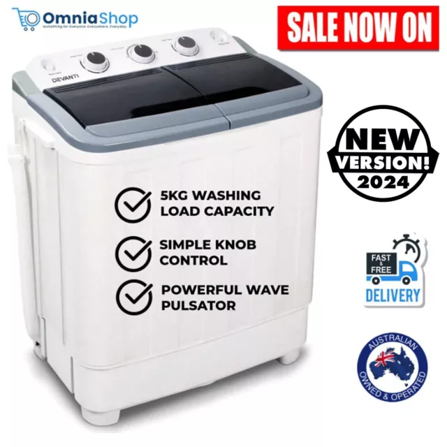5KG Mini Portable Twin Tub Washing Machine Laundry Spin Wash Washer Dryer Combo