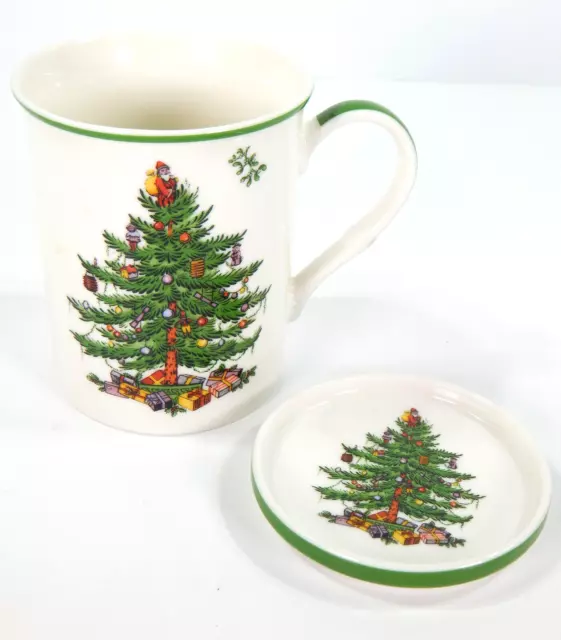 SPODE CHRISTMAS TREE MUG & COASTER 12oz HOLIDAY CUP CERAMIC MICRO/DISHWASH SAFE