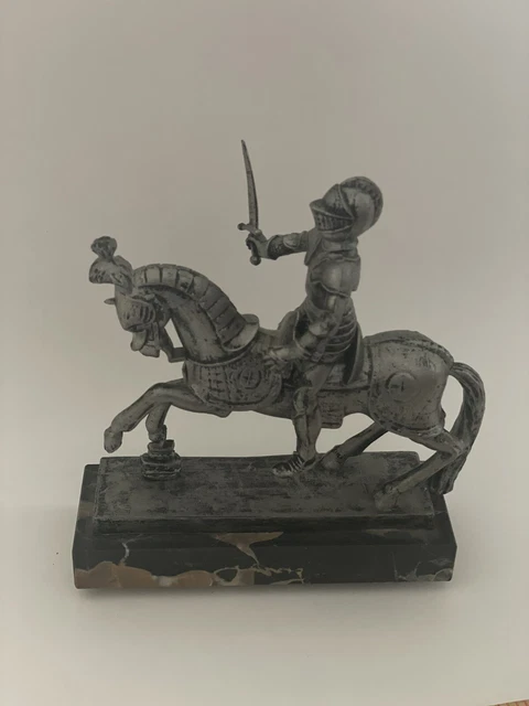 VTg Medeival Knight ON HORSE MARBLE BASE ITALY FIGURINE Paperweight Desk Decor