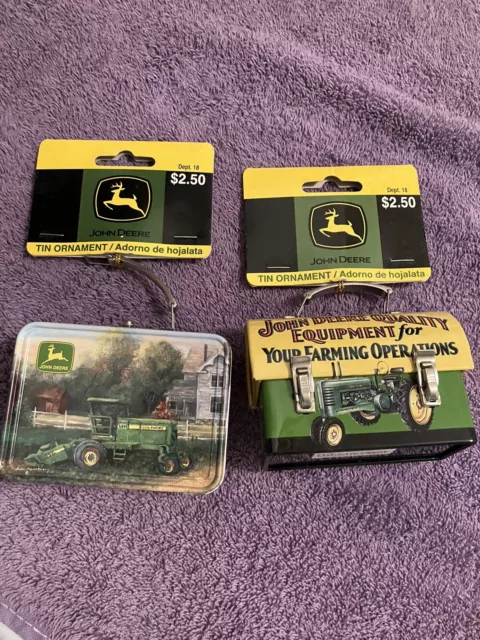 2 John Deere Tin Ornaments NWT