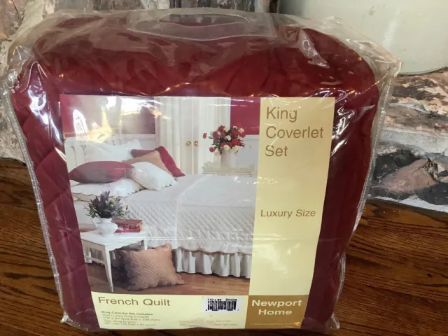New Newport Home Brick Red King Coverlet Comforter Set French Quilt Pillow Shams
