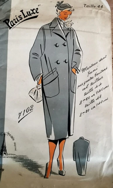 Patron De Couture Vintage Paris Luxe - Manteau Femme Taille 44, Scellé D'époque