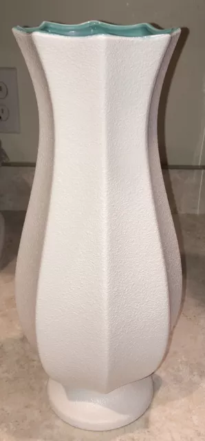 Vintage Royal Haeger Pottery Vase White Turquoise Ceramic Textured MCM 14" #472