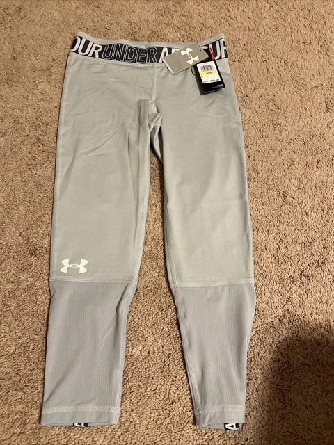NWT Under Armour LOGO HeatGear Heather gray Ankle Crop Leggings 1347110 Youth M