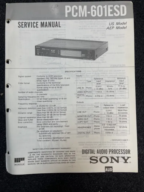 SONY PCM-601ESD Audio Service Manual Rarität selten für Service Handbuch