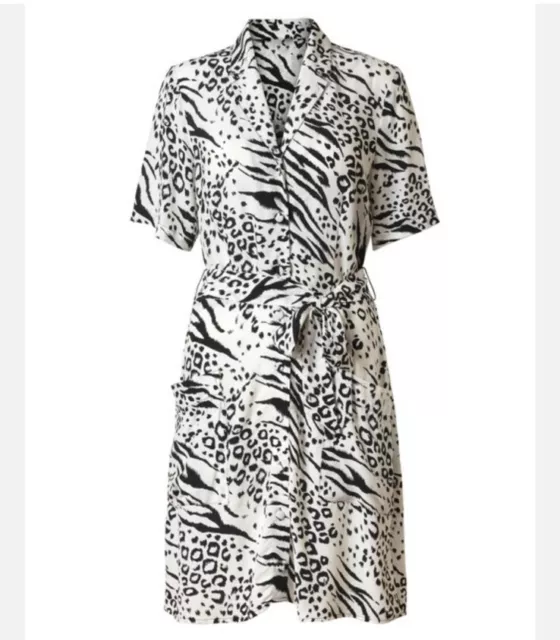 Oliver Bonas Zebra Print White Mini Shirt Dress UK SIZE 12 *Missing Belt*