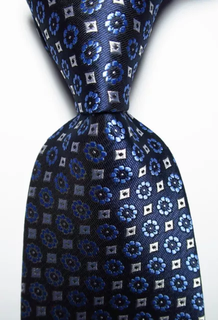 New Classic Check Blue White JACQUARD WOVEN Silk Men's Tie Necktie