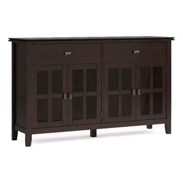 Artisan SOLID WOOD 60" WD Transitional 4Door Sideboard Buffet in Chestnut Brown