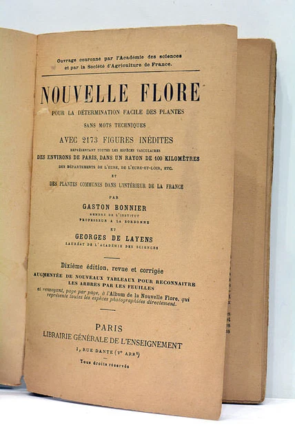 LIVRE ANCIEN GASTON Bonnier Et De Layens Nouvelle Flore Sans