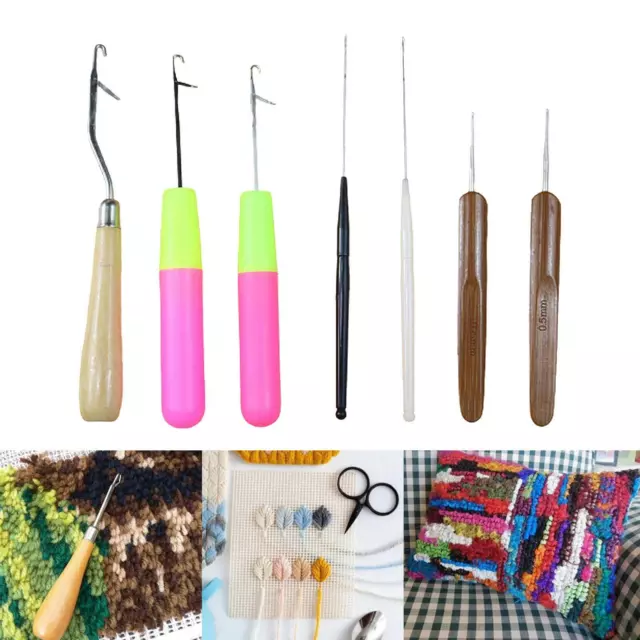 7x Latch Hook Set Quality Wooden Crochet Needle Hook for Rag Rug Making Kit