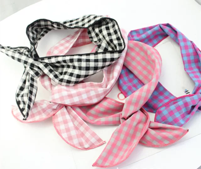 Women Girl Check Wire Bunny Ear adjustable bow scarf Hair head band Wrap